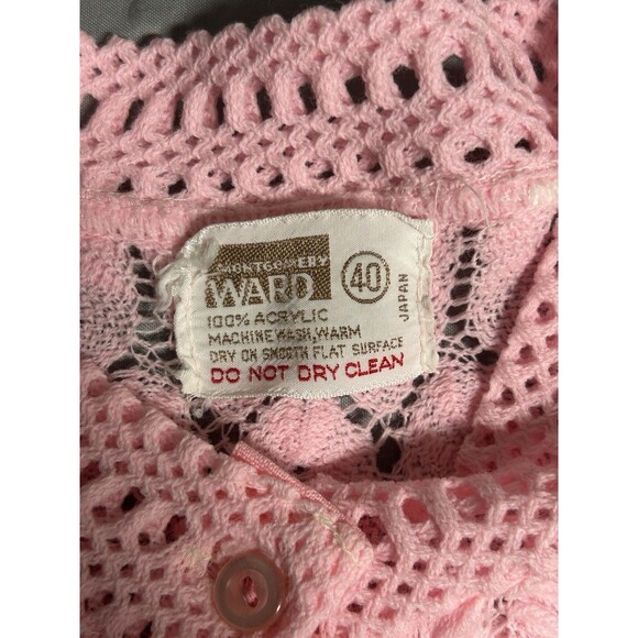 VTG Montgomery Ward Sweater Womens Sz 40  Pink Crochet Knit Cottage Grandma - Picture 9 of 9